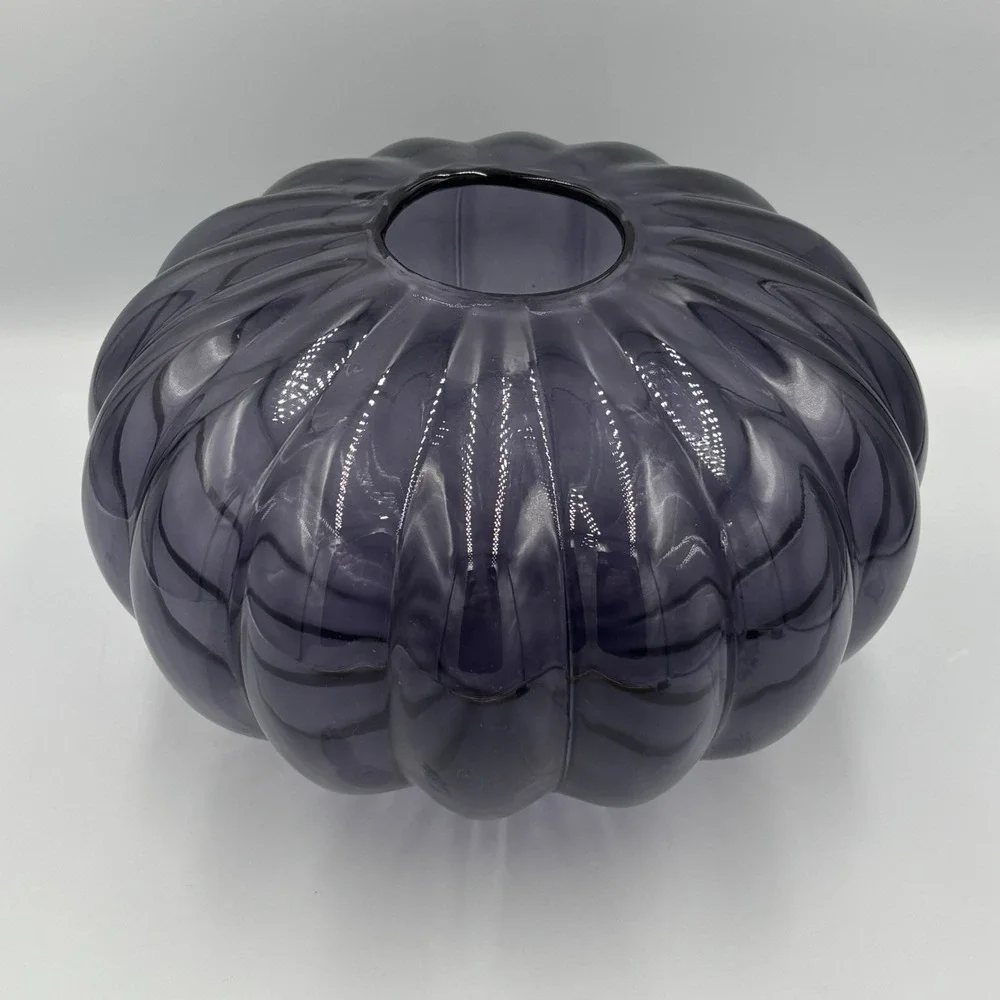 Vintage Purple Glass Ribbed Vase‎ Bowl Pumpkin Shaped